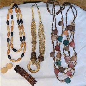 All natural wood necklace earrings bracelet